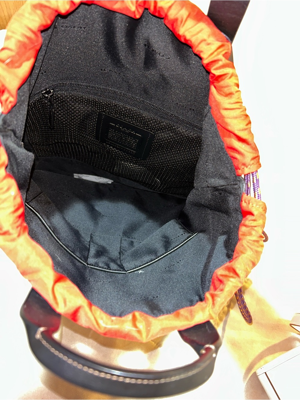 New Coach Academy Drawstring Backpack Canvas Leather Unisex 69327 Gray Black - Picture 5 of 7
